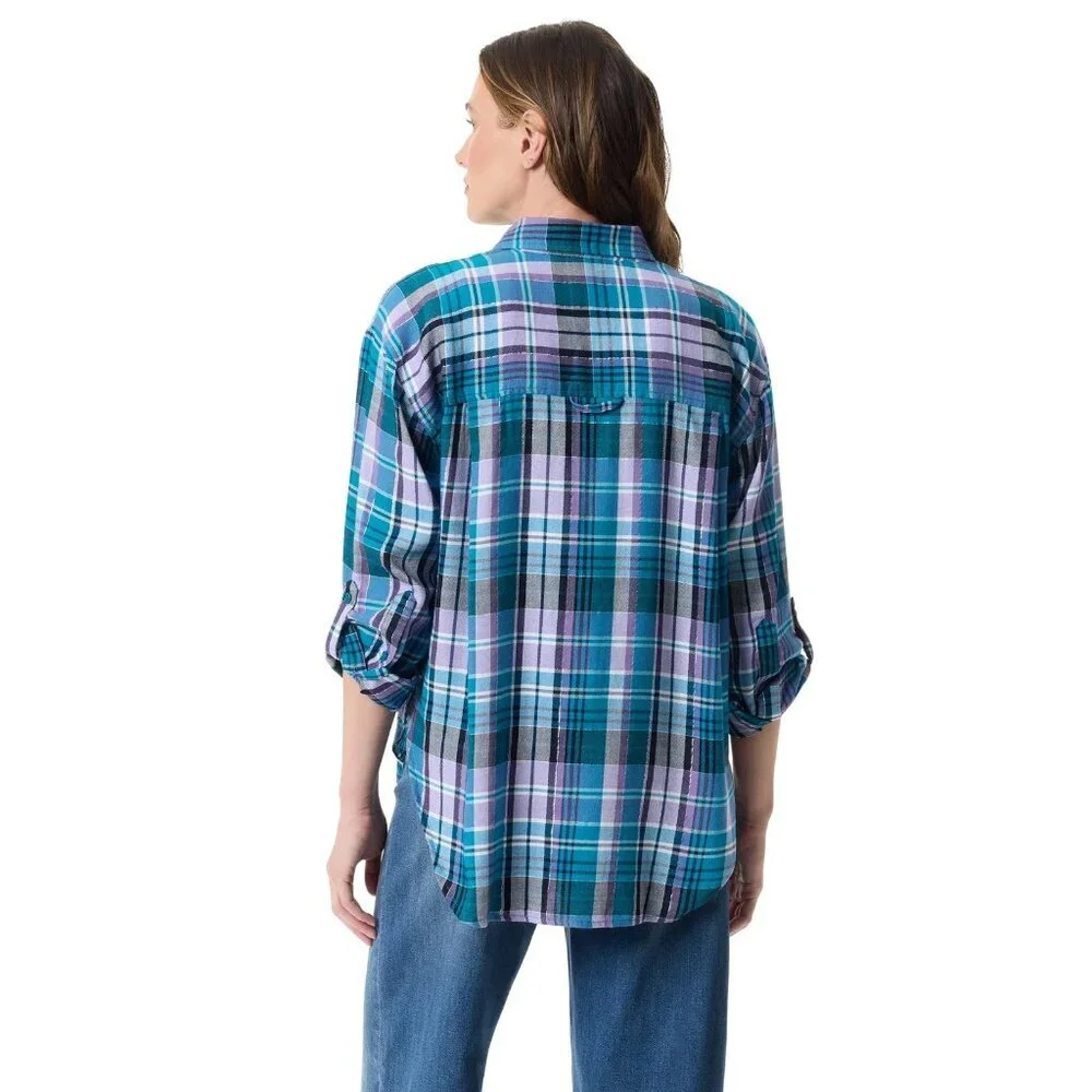 Gloria Vanderbilt Swan Series Women's Amanda Oversized Shirt, Size XXXL, Blue - Picture 2 of 4